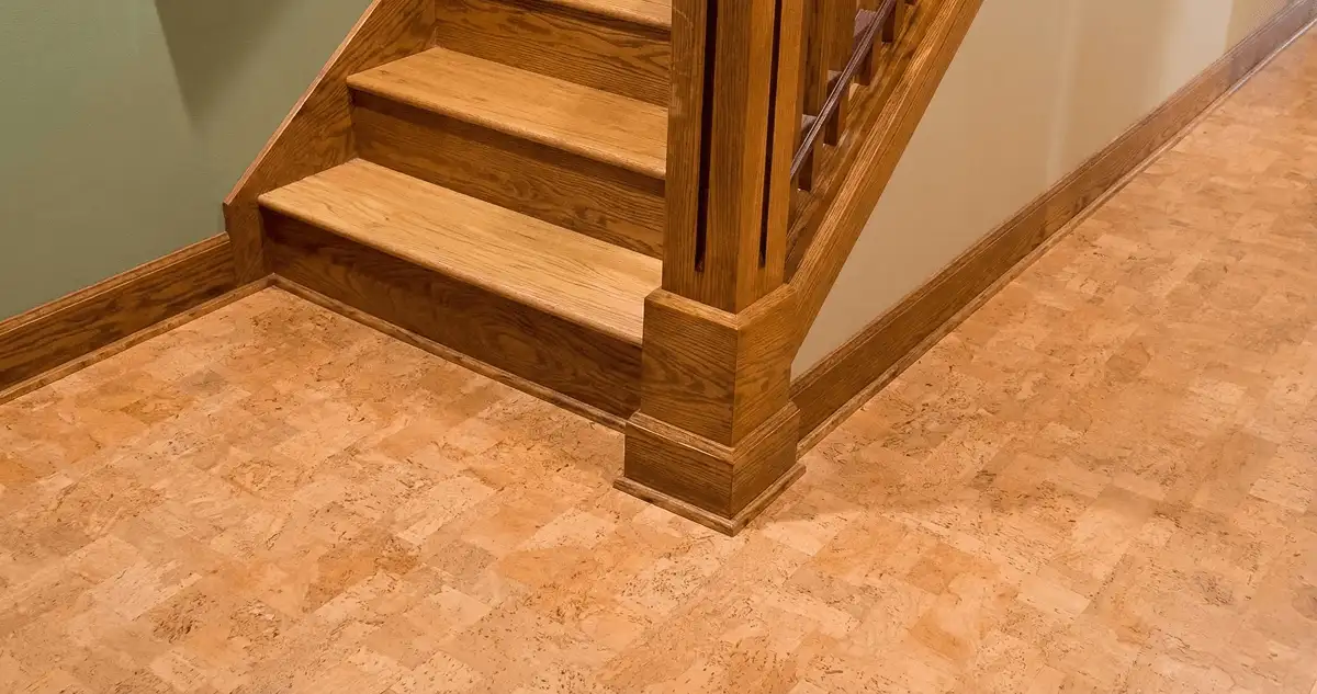 End of a staircase with cork flooring in Milwaukee, WI