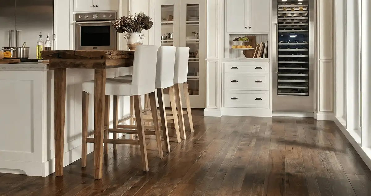 Professionally installed and refinished hardwood flooring in a residential home, showcasing smooth finish and natural wood tones in Milwaukee, WI